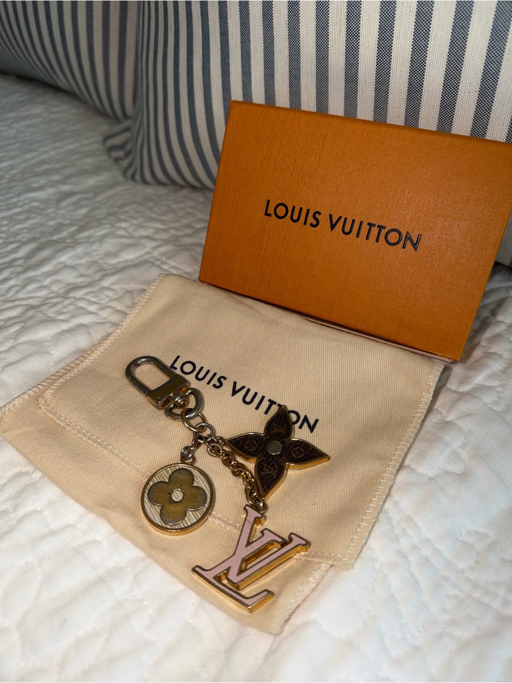 Louis Vuitton Pink and Gold LV Charm Keychain